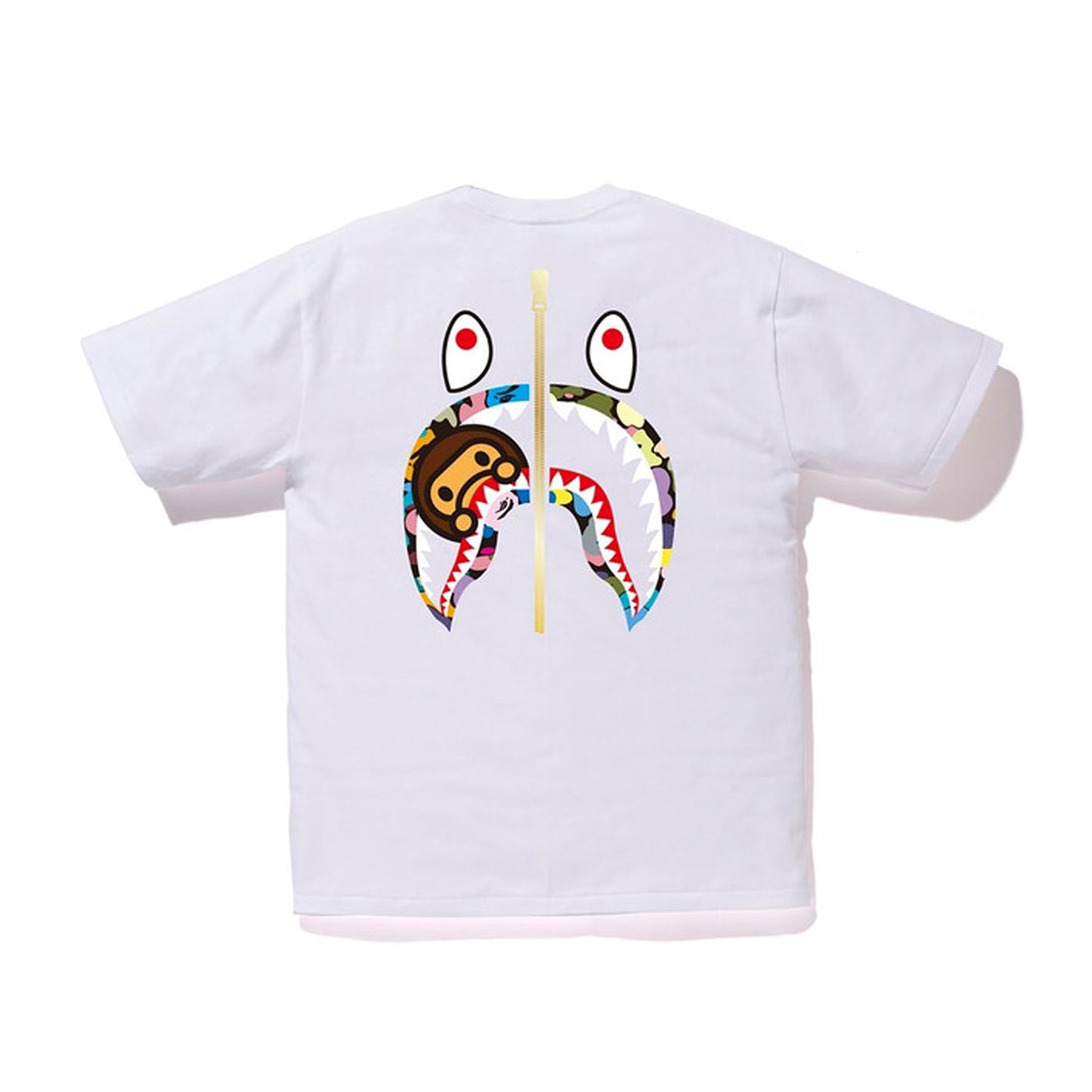 BAPE Multi Camo WGM Milo Gold Zip Shark Tee White, Clothing- re:store-melbourne-Bape