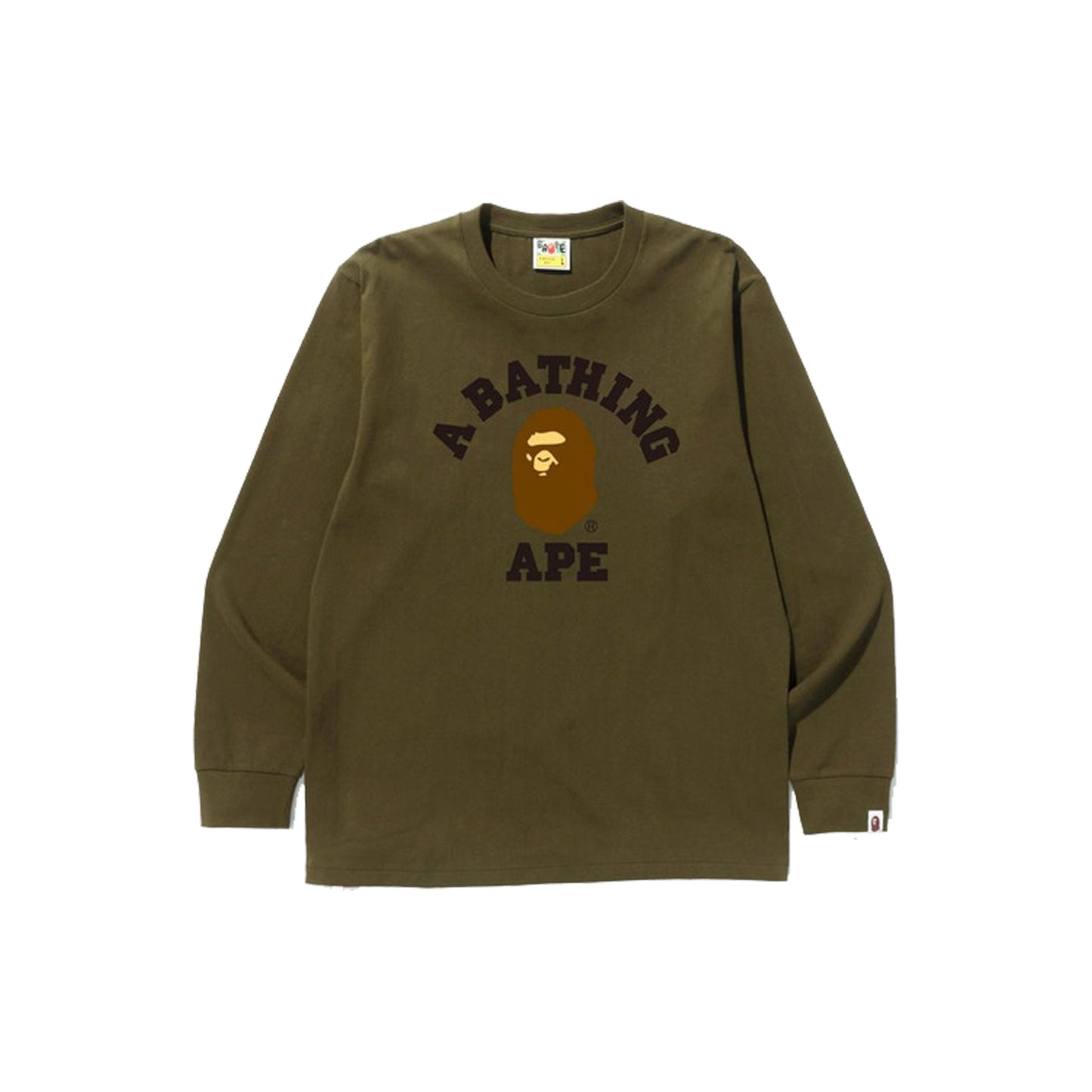 Bape College LS Tee -Olive, Clothing- dollarflexclub