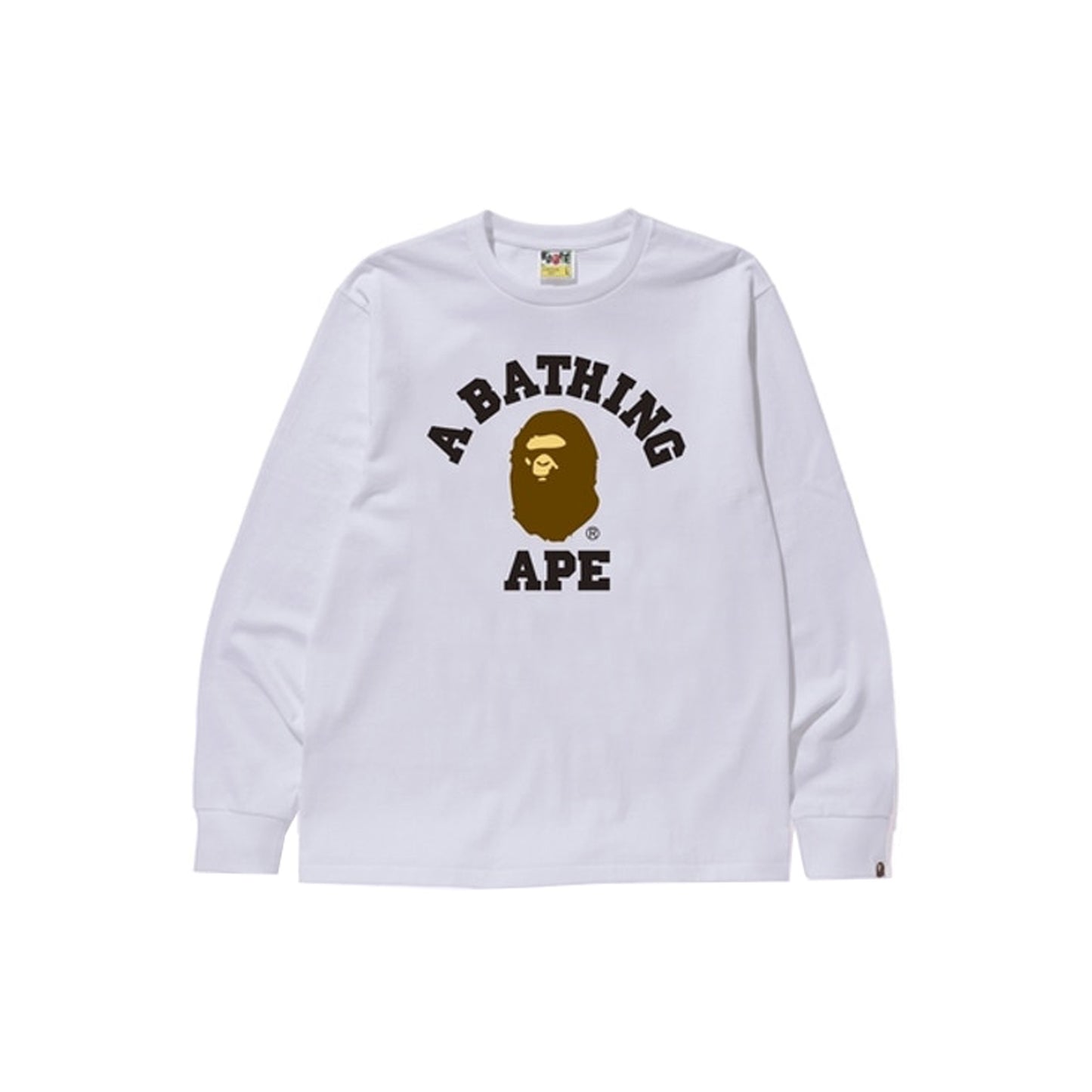 Bape College LS Tee -White, Clothing- dollarflexclub
