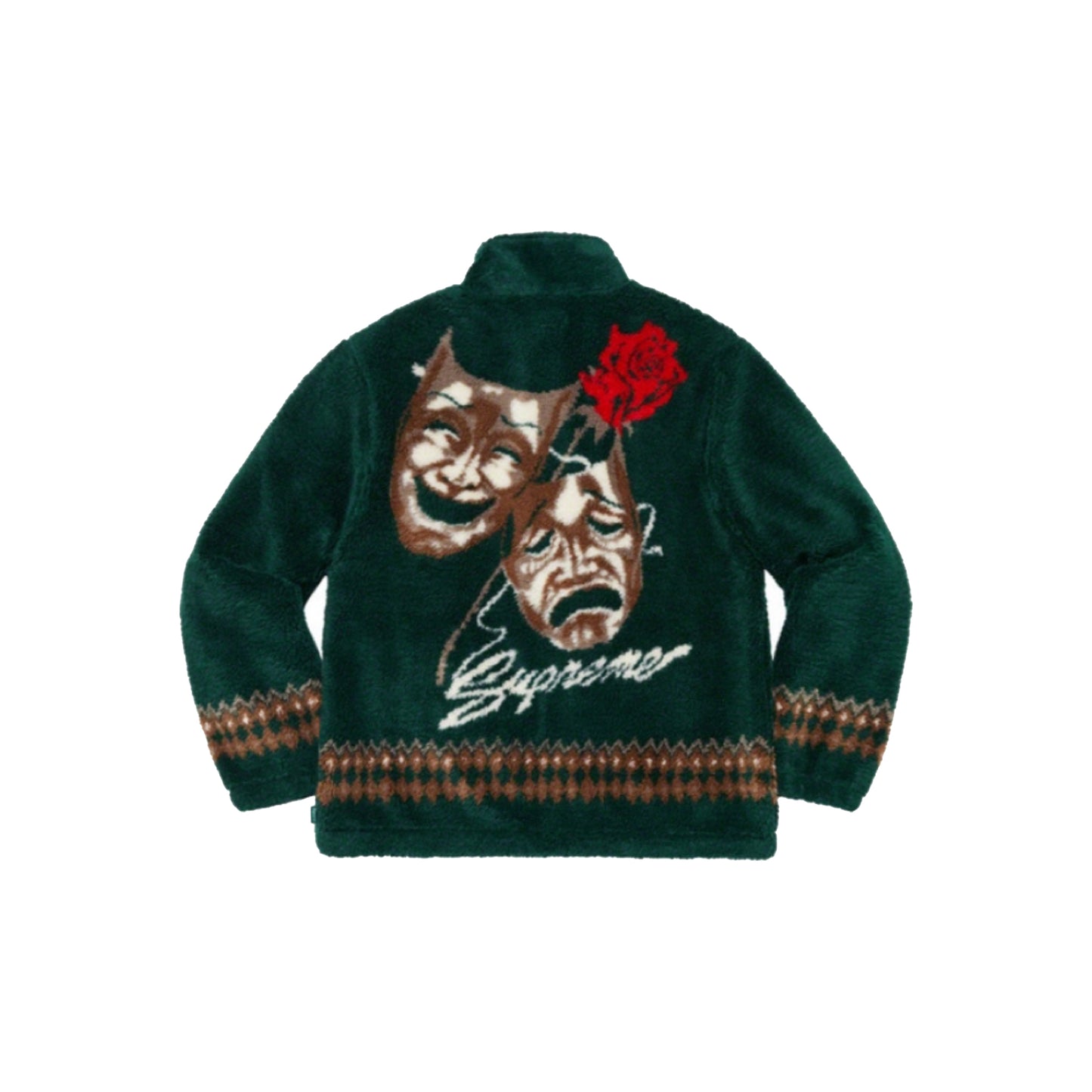 Supreme Drama Mask Fleece Jacket Dark Green, Clothing- dollarflexclub