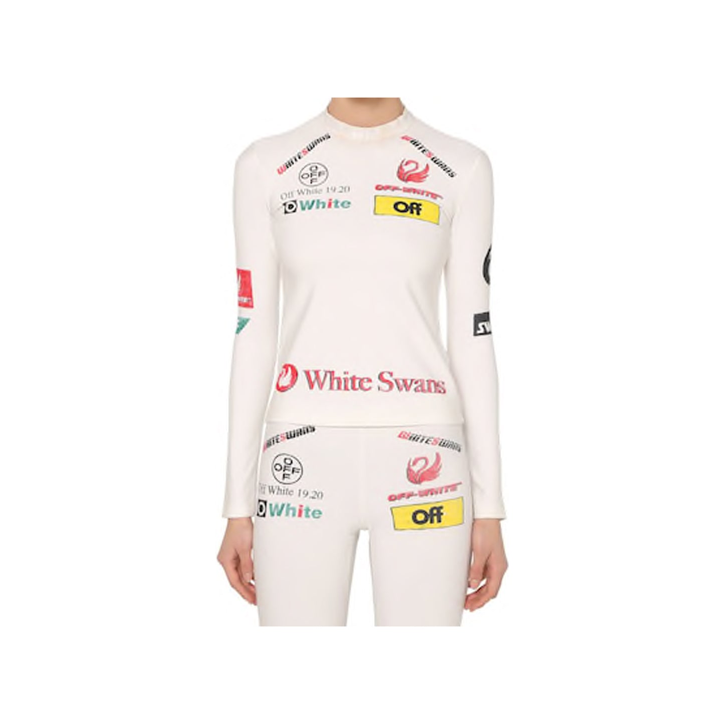 Off White "White Swans" LS Tee, Clothing- dollarflexclub
