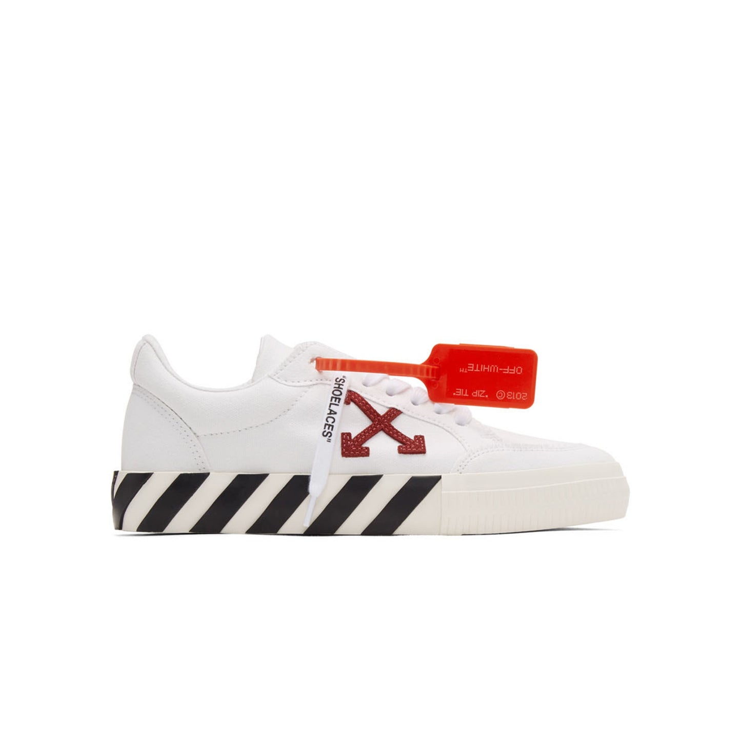 Off-White Low Vulcanized Sneakers -White & Burgundy, Shoe- dollarflexclub