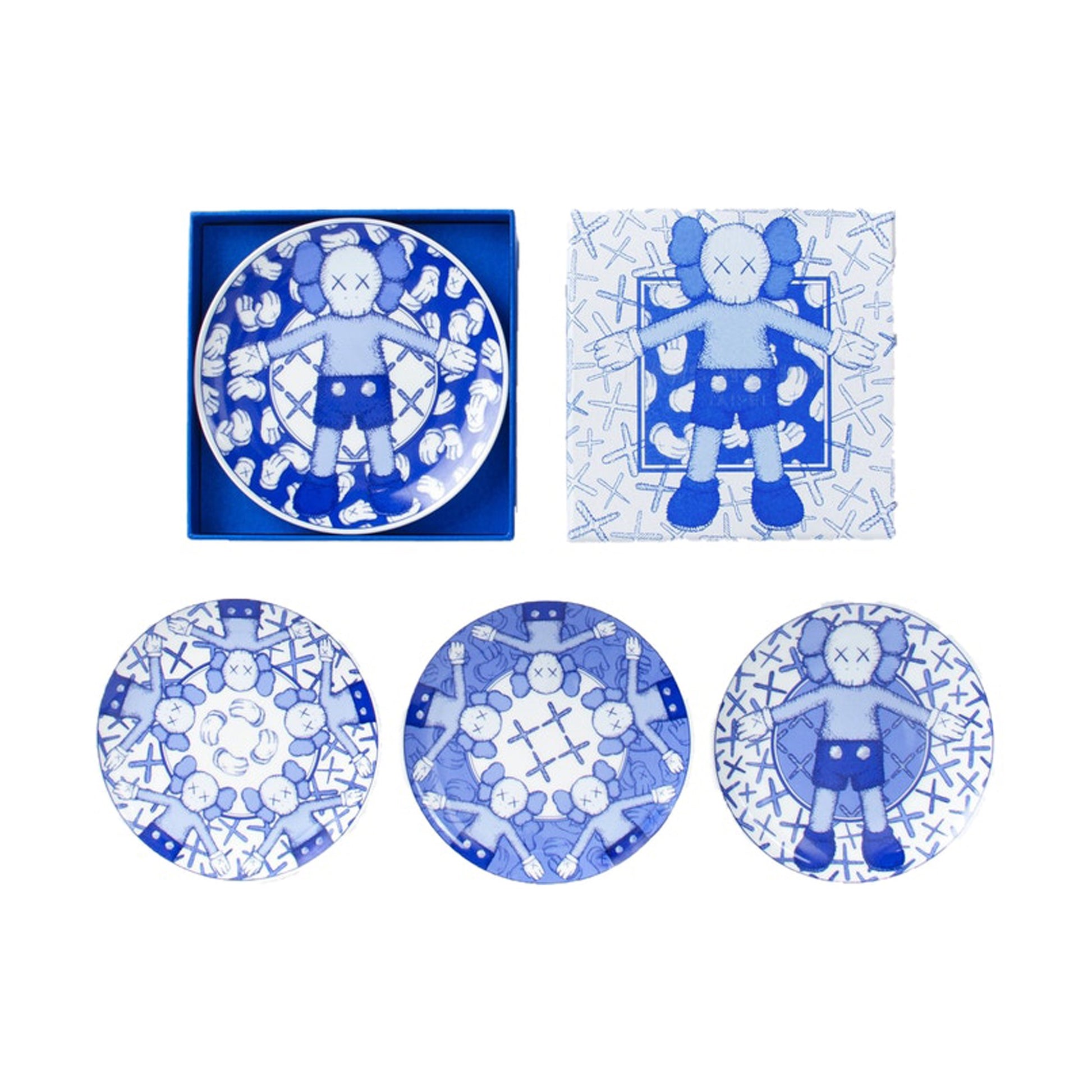 KAWS Holiday Limited Ceramic Plate (Set of 4) Blue/White, Collectibles- dollarflexclub