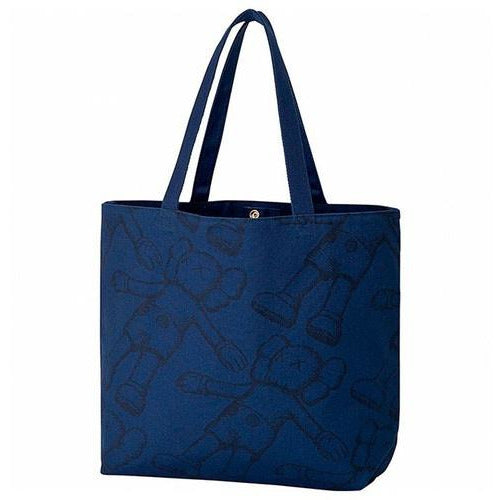 KAWS x Uniqlo All Over Holiday Print Tote Bag Navy, Accessories- dollarflexclub