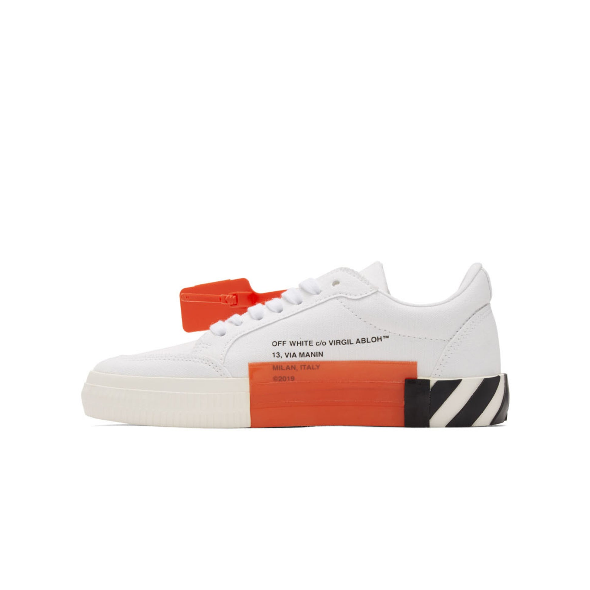 Off-White Low Vulcanized Sneakers -White & Burgundy, Shoe- dollarflexclub