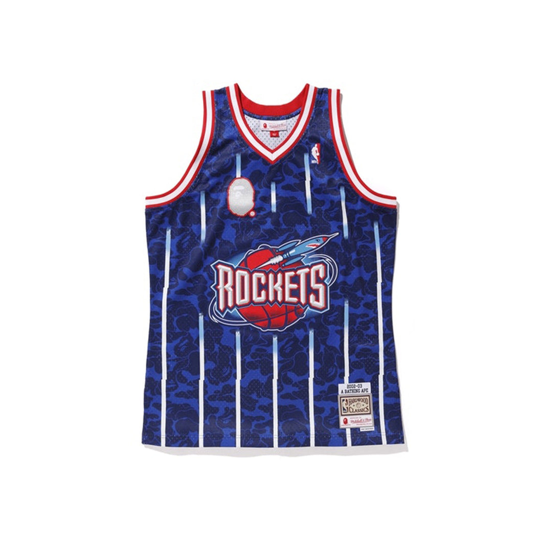 BAPE x Mitchell & Ness Rockets ABC Basketball Swingman Jersey Navy, Clothing- re:store-melbourne-Bape