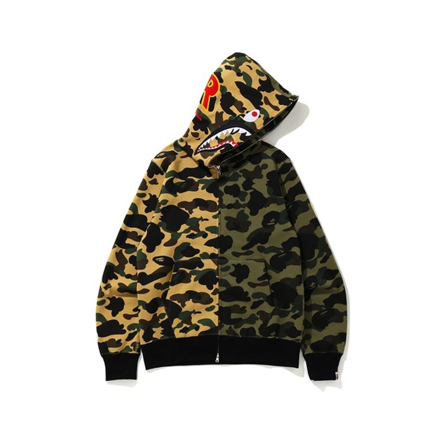 BAPE 1st Camo Half Shark Full Zip Hoodie Green/Yellow, Clothing- re:store-melbourne-Bape