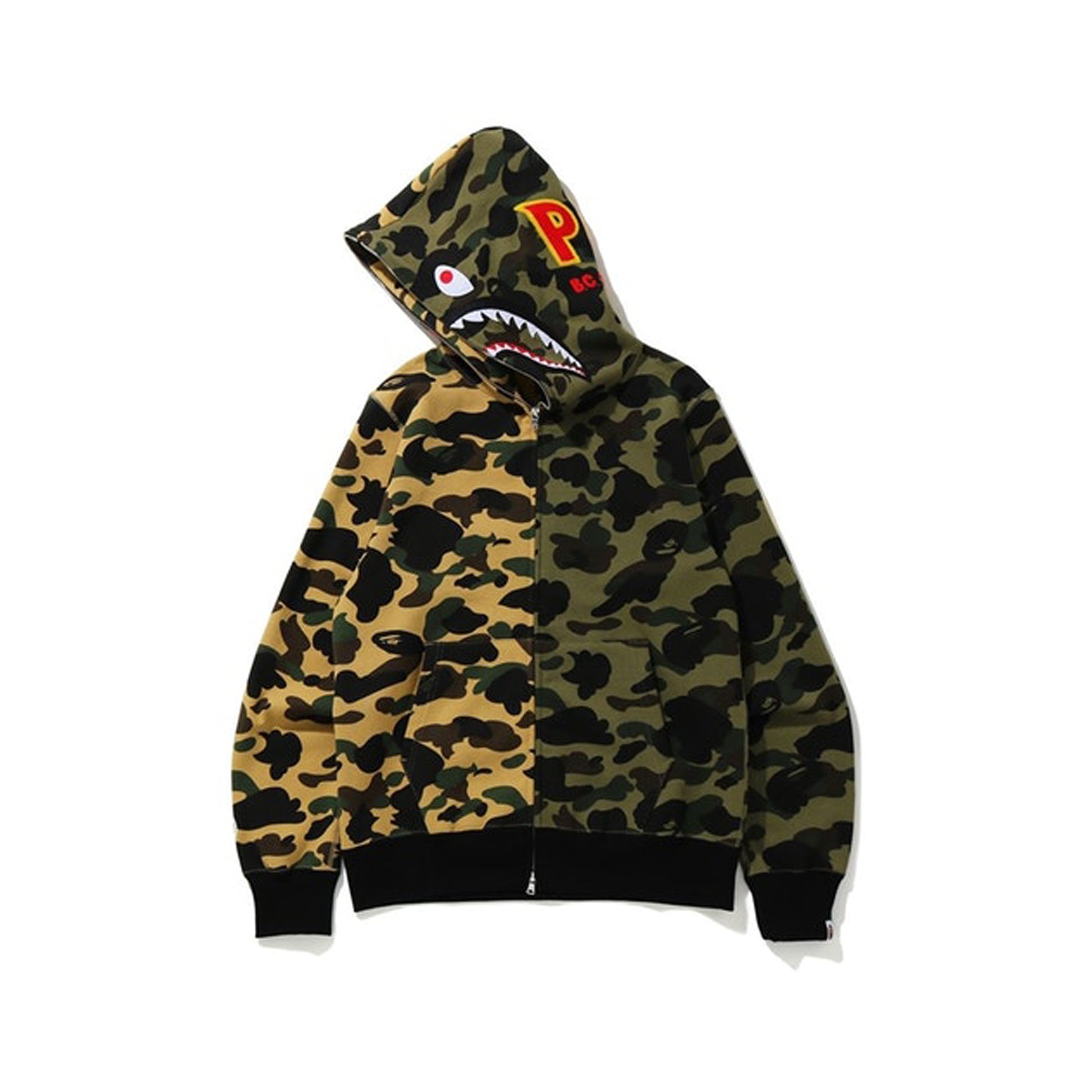 BAPE 1st Camo Half Shark Full Zip Hoodie Green/Yellow, Clothing- re:store-melbourne-Bape