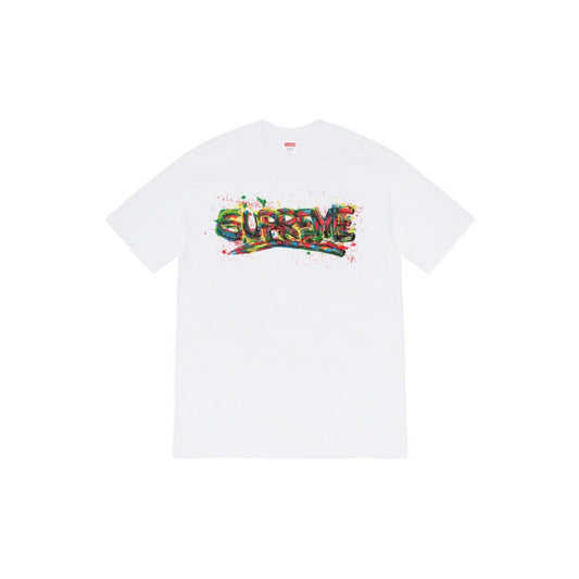 Supreme Paint Logo Tee White, Clothing- dollarflexclub