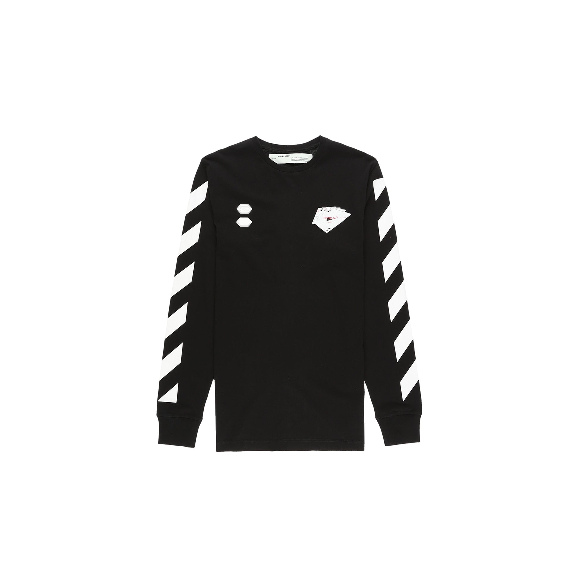 Off-White Long Sleeve Diagonal Card Tee -Black, Clothing- dollarflexclub