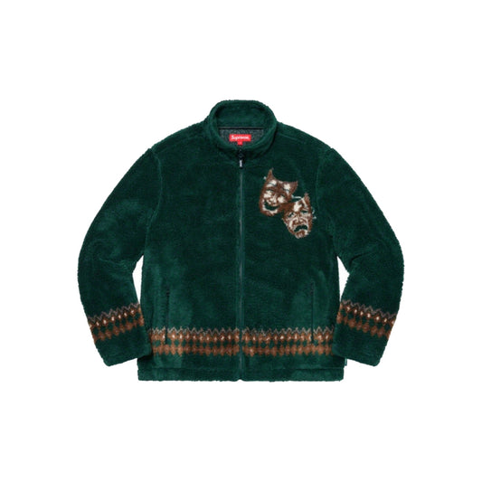 Supreme Drama Mask Fleece Jacket Dark Green, Clothing- dollarflexclub